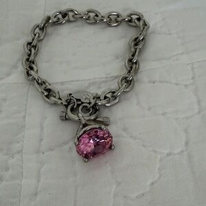 Chic Silver Bracelet with Pink Stone